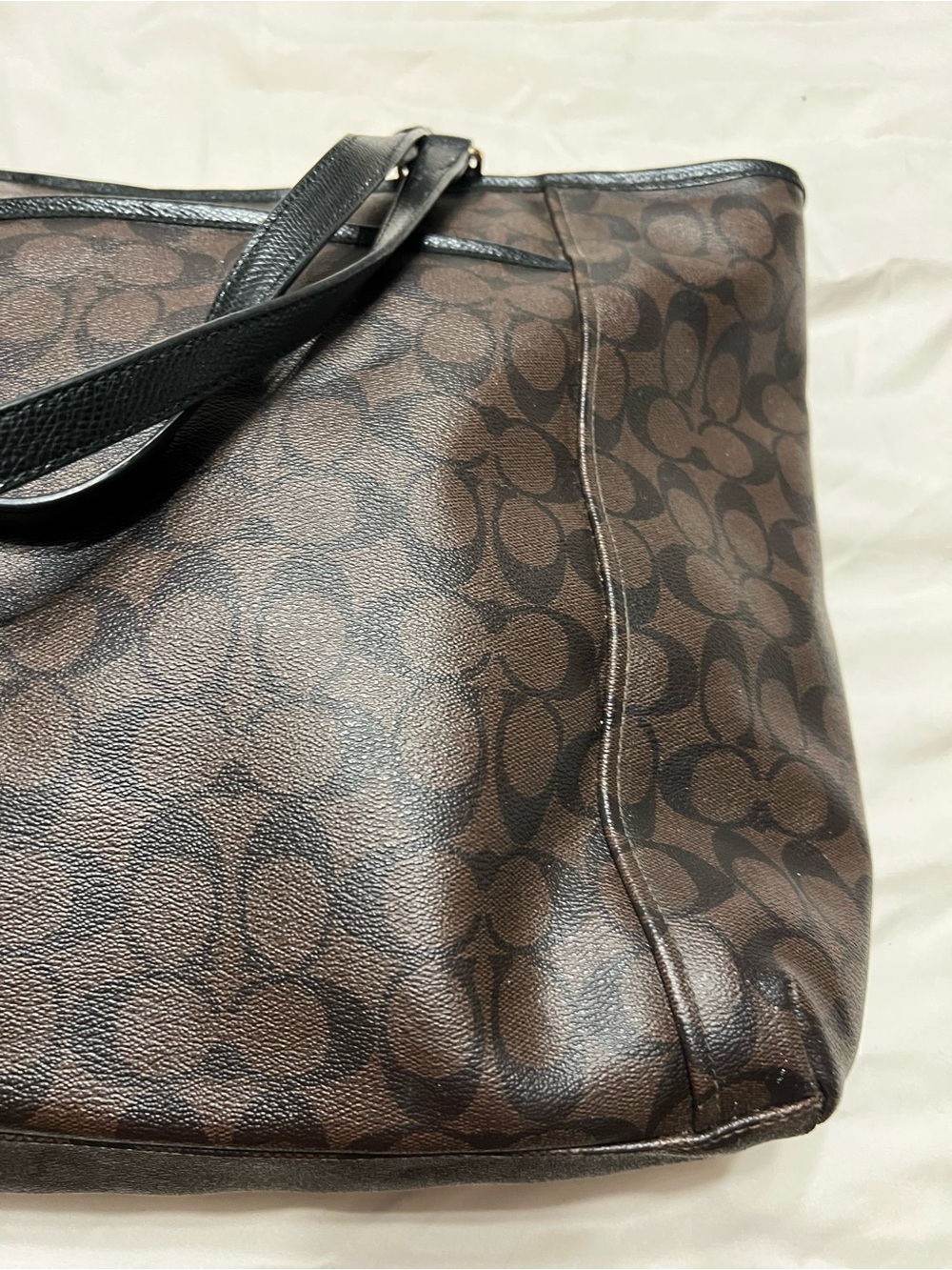 Coach Brown Signature Tote with Black Leather Straps - Picture 7 of 13